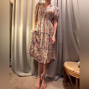 Who What Wear Floral Midi Dress - Pink and Green